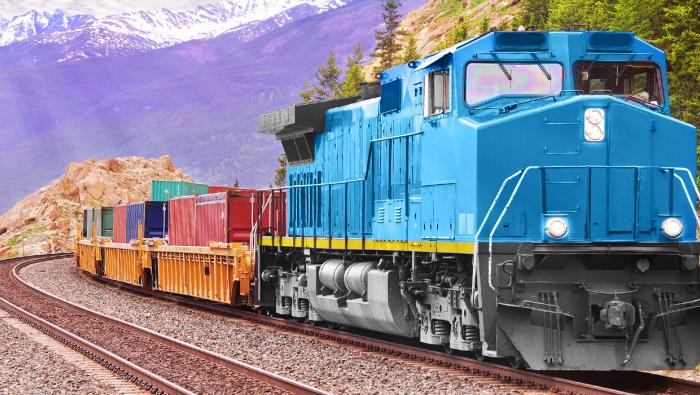 Blue Locomotive in the Mountains